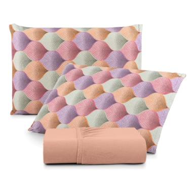 Imagem de Jogo de Lençol Com Elástico Malha 100% Algodão 03 Pçs Estampado Solteiro Casal Queen King Size (Salmão, Casal)