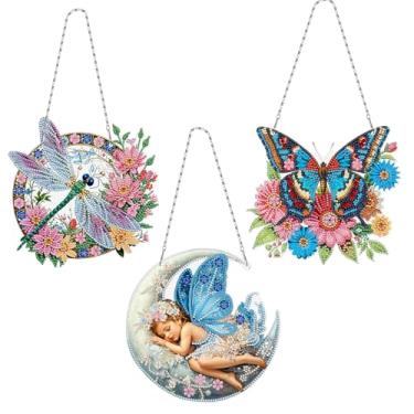 Imagem de MaiYiYi Kit de pintura com pingente de arte de diamante para pendurar com 3 peças, conjunto de pintura especial de borboleta de cristal para decoração de janela de parede de casa adulta (13,18 x 7,170