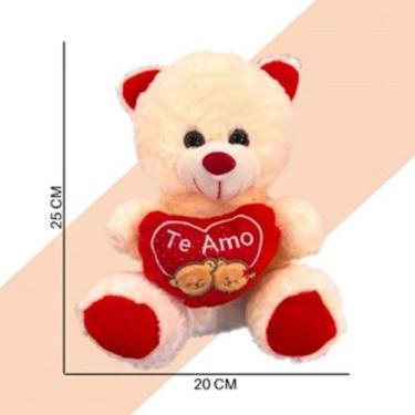 Imagem de Urso pelúcia 25cm com Coração Selo Inmetro presente - Toy king, Creme
