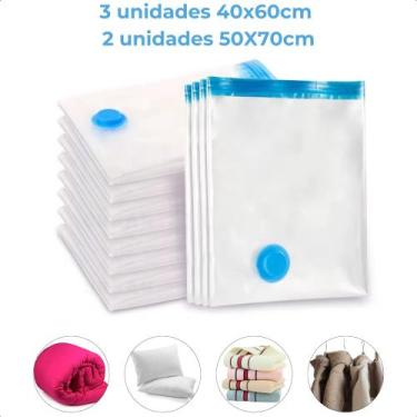 Imagem de Kit Sacos a Vácuo 3 Unidades 40x60cm  2 Unidades 50x70cm Organizador d