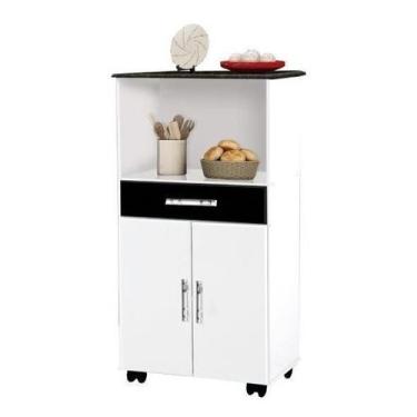 Imagem de Balcao Com Rodizios Class Bra Pret Marm 2 Portas + 1 Gaveta - PASSE BE