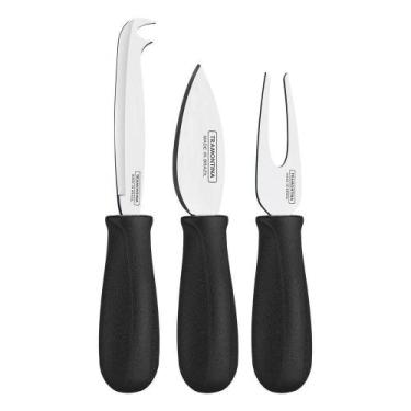 Imagem de Jogo Para Queijos Tramontina Harmoniza Em Aço Inox E Cabos Pretos 3 Pe