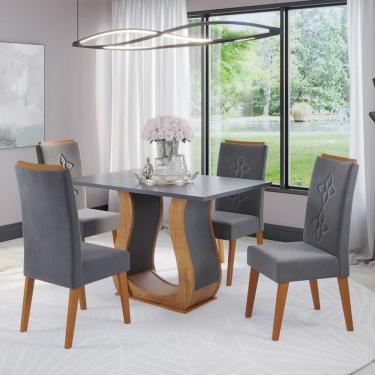 Imagem de Mesa De Jantar Retangular Holden Com 4 Cadeiras Flora Em Madeira Maciça - Casa Giulia