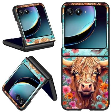 Imagem de Qindaiwen Capa protetora rígida para celular Motorola Razr 50, capa protetora ultrafina e durável, flores de vaca