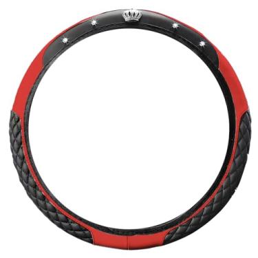 Imagem de MINGZAIQIPEI Capa de volante de carro, coroa de strass brilhante, protetor de volante de couro elástico, acessórios automotivos de cristal brilhante para mulheres meninas universal, antiderrapante