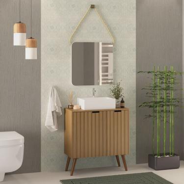 Imagem de Gabinete com Pés Para Banheiro 81cm com Cuba e Espelheira Nice