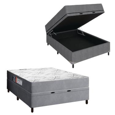 Imagem de Cama Box Baú Casal Colchão Espuma Egito 138x188x60cm Cinza / Branco Portobel - Suporta Até 100kg Por Pessoa Cinza