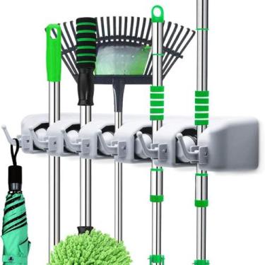 Imagem de Suporte para Vassoura e Rodo  Organizador 5 em 1 com Ganchos, Resisten