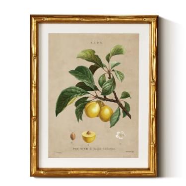 Imagem de InSimSea Arte de parede em tela emoldurada de bambu dourado, pinturas botânicas de ameixa da natureza retrô, moldura vintage antiga com tapete, decoração de parede de casa vitoriana para sala de estar