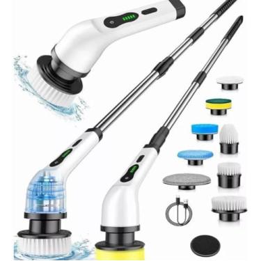 Imagem de Escova Rotativa Mop Elétrico Sem Fio e com Velocidade Dupla - Esfregão Premium de Limpeza com 9 Cabeças Substituíveis e Cabo Ajustável
