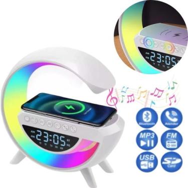 Imagem de Carregador Sem Fio Led Luz  caixa de Som  Bluetooth e Luminária Inteli