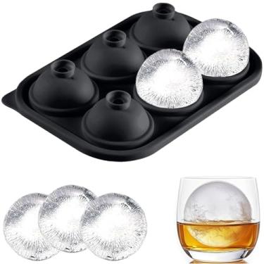 Imagem de Forma de bola de gelo com tampa, bandeja redonda de cubo de gelo de 6 cavidades para freezer, molde de gelo de silicone de liberação fácil, bandeja esférica reutilizável para coquetéis de uísque e