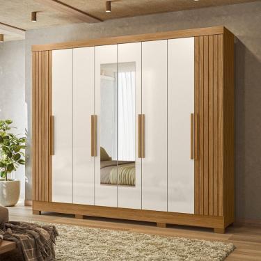 Imagem de Guarda Roupa Casal Frisado com Espelho 8 Portas e Pés Diplomata Moval