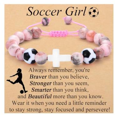 Imagem de OAVOOK Presentes de futebol para meninas, pulseiras de futebol para meninas, presentes de time para filha, neta, treinadora, amiga, presente de aniversário/Natal/formatura, Soccer Gift, Sem metal, Sem