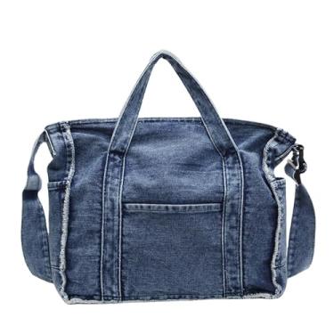 Imagem de Extolove Bolsa jeans feminina bolsa jeans casual bolsa de ombro transversal de grande capacidade, Azul claro, Large