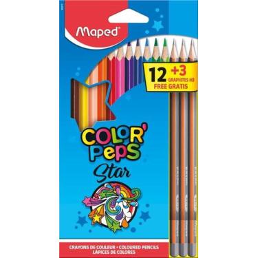 Imagem de Kit lapis de cor colorpeps star 12 cores mais 3 lapis grafite - Maped