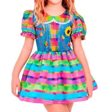 Imagem de Vestido Festa Junina Infantil Moderno pra Menina Caipirinha Xadrez Col