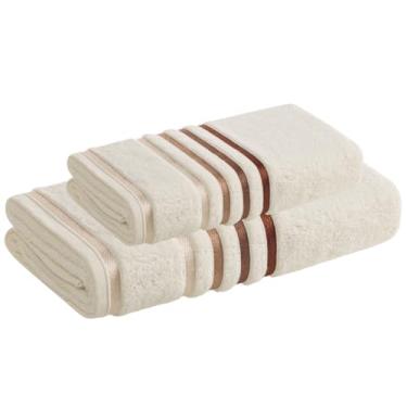 Imagem de Kit Toalha Banho e Rosto Karsten Gigante Fio Penteado – 2 Peças - Cor Ivory