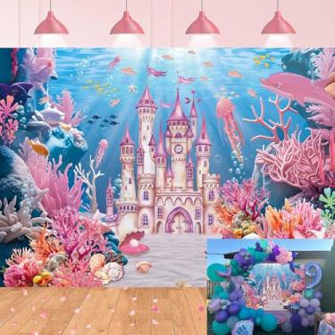 Imagem de Fundo sob o mar verão mundo subaquático país das maravilhas castelo coral concha sereia oceano tema fotografia fundo meninas princesa chá de bebê decorações de festa de aniversário adereços para foto