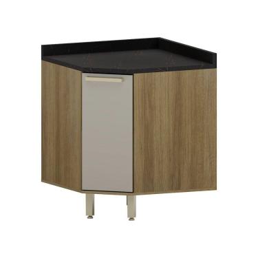 Imagem de Balcão De Cozinha Com Tampo Canto Diagonal 1 Porta Isis Luci Avelã-mocca Laca