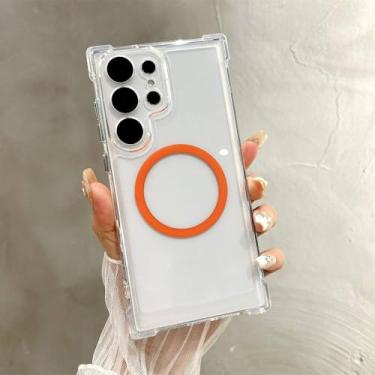 Imagem de Capa magnética transparente Armour para Samsung S25 S23 S24 Plus S21 S22 Ultra Luxury Corners Reforçada Capa protetora, laranja, para Galaxy S25Plus