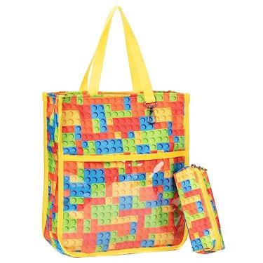 Imagem de Sacolas infantis fofas para meninos e meninas de 4 a 16 anos, bolsas com estojo, sacolas para livros com zíper para escola e brincadeiras, Amarelo, One Size, Sacola infantil