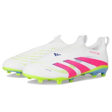 Imagem de adidas Chuteira de futebol unissex infantil League Predator sem cadarço firme multi Ground (criança pequena), Branco/rosa lúcido/limão lúcido, 10.5 Little Kid