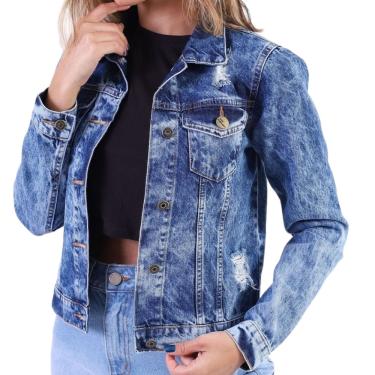 Imagem de Jaqueta Jeans Média Destroyed Azul Lady Rock