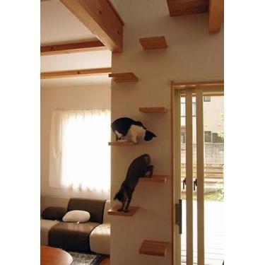 Imagem de Kit 10 Prateleiras tipo escadas para gatos gatil playground em madeira