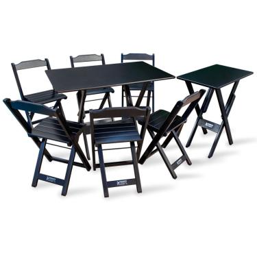Imagem de Jogo De Mesa 1,10x70 Com 6 Cadeiras E Mesa Aparador Tarimatã - Preto - Cor: Preto