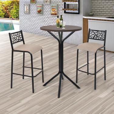 Imagem de Conjunto Bistrô Dani 2 Banquetas E Mesa Tampo Bp Redondo Ciplafe Preto Fosco/ Linho Bege