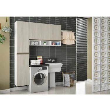 Imagem de Armário De Lavanderia 2 Peças Pérola Luciane Móveis Branco Polar Com Legno Crema