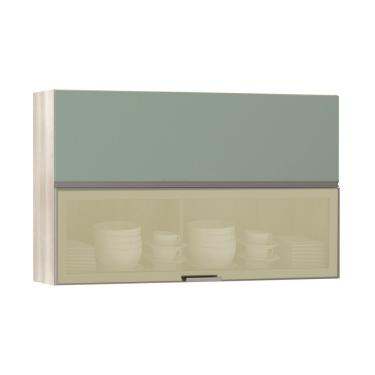 Imagem de Armário Basculante Misto 120cm 1 Porta Fechada 1 Porta Vidro Bronze Luci Legno Crema Com Verde Jade
