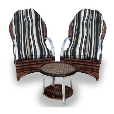 Imagem de Conjunto De Poltronas Fibra Sintética Pequim Alumínio-2 Poltronas+1 Mesa Centro- Illimani Preto