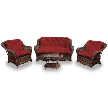 Imagem de Conjunto De Sofá Fibra Sintética Naja-1 Sofá 2 L+2 Poltronas+1 Mesa Centro- Duna Vermelho