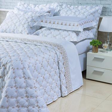 Imagem de Kit Cobre Leito Colcha Garland Super King 100% Algodão 400 Fios Acetinado Bordado 5 Peç...