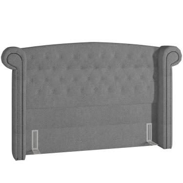 Imagem de Cabeceira Para Cama Box Casal King Sofia Bouclê Cinza Botonê Tachinhas Lyam Decor