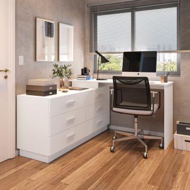 Imagem de Escrivaninha Em L Com 6 Gavetas Cômoda Leonie Yescasa Branco