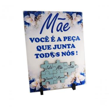 Imagem de Porta Retrato Dia Das Mães Flores Azuis Em Azulejo 20x15 Cm