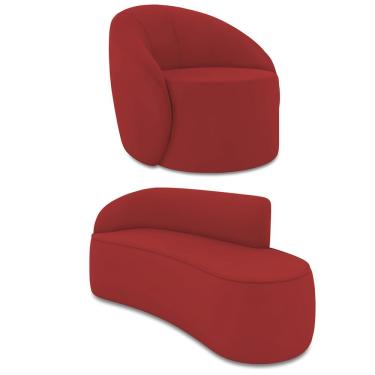 Imagem de Sofá 3 Lugares Orgânico 180cm Morgan E Poltrona Lua Veludo Marsala D03 - D'rossi