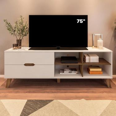 Imagem de Rack Bancada Tv 75 Pol Mdf 2 Gavetas Cedro Off White Arly Cedro Off White