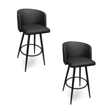 Imagem de Kit 2 Banquetas Altas de Cozinha Debora Assento Couro Sintético Base Fixa Encosto Fixo 75 cm Preto D'Rossi