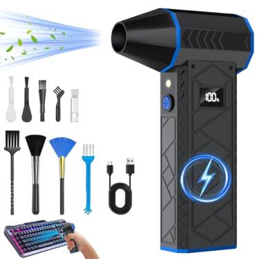 Imagem de Wdemna Espanador De Ar Comprimido 10000 Mah Com Duas Luzes Led - Mini Soprador Elétrico 180000 Rpm, Ajustável 4 Marchas, Kit Limpeza Pc Sem Fio Recarregável Para Teclado, Computador, Carro, Neve, Ca