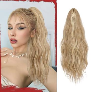 Imagem de SOFEIYAN Extensão De Rabo Cavalo Sofeiyan, 16" Cacheado, Ondulado, Grampo Garra, Pequeno, Aplique, Fofo, Grampos Mandíbula Para Mulheres, Aplique Cabelo Sintético, Castanho Acinzentado E Loiro Desco