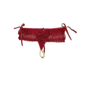 Imagem de Calcinha Tanga Tailandesa Fio Dental Renda com Perólas Massageadora Fl