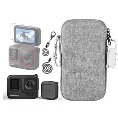 Imagem de LEWOTE Kit De Acessórios Compatível Com Insta360 Ace Pro [Capa Silicone Para Câmera E Tampa Lente] [Pacote 2 Películas Protetoras Tela] [Bolsa Transporte Mosquetão Trava Antiperda] (Preto)