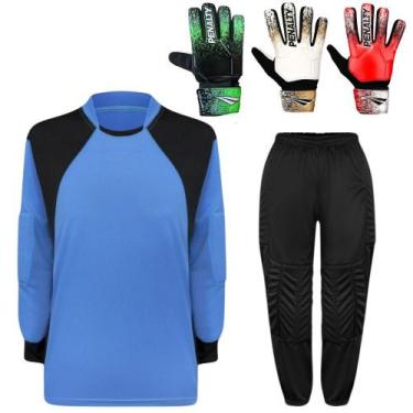 Imagem de Kit Para Goleiro Juvenil Camisa + Calça Acolchoada + Luva De Goleiro P