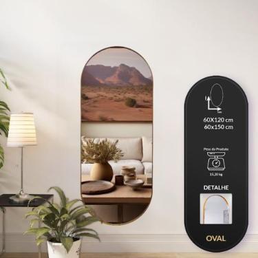 Imagem de Espelho Decorativo Oval Com Moldura Lâmina De Madeira - Liz Decor, Imb