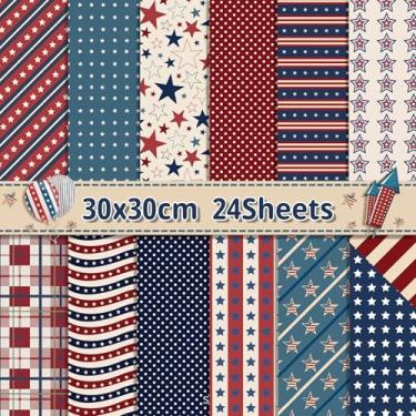 Imagem de GLKTOPO Cartolina dupla face, 30,5 cm, Dia da Independência, vintage, bandeira americana, Dia Nacional, 24 folhas de papel para fazer cartões, faça você mesmo, álbum de decoupage, decoração de fundo
