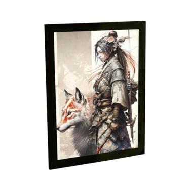 Imagem de Quadro Decorativo Gueixa Índia Lobo Ilustração Decoração Poster Quarto Sala
